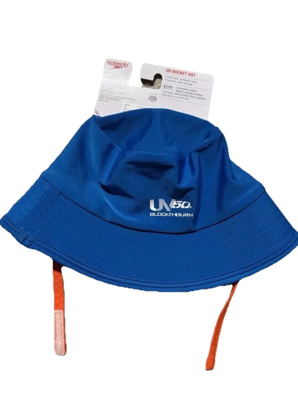 Speedo Begin Swim UV50 Bucket Hat Infant S/M 6-12 Months Blue With Orange NWT